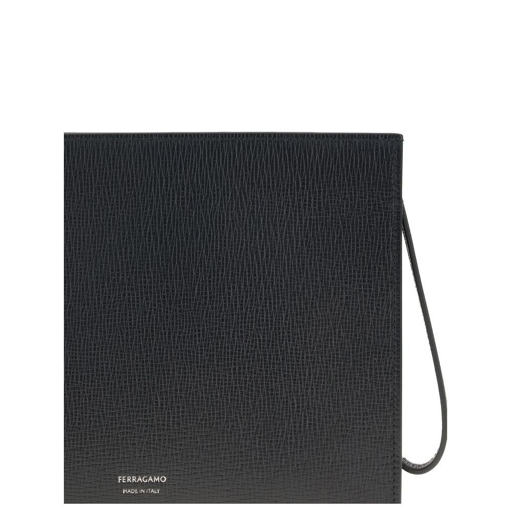 Ferragamo Gancini Pouch in Black Calf Leather
