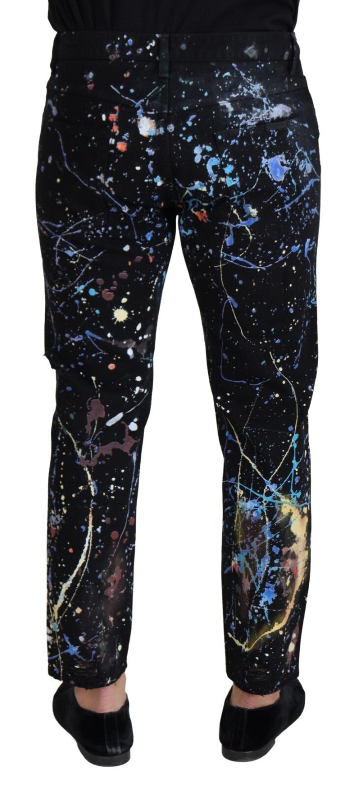 Dolce & Gabbana Black Cotton Colour Splash Print Denim Jeans