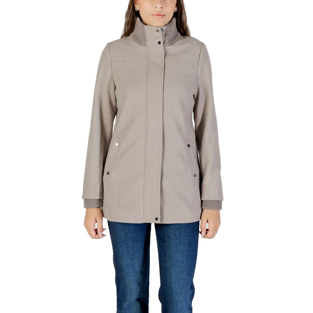 Street One Gray Polyester Coat with Knit Details