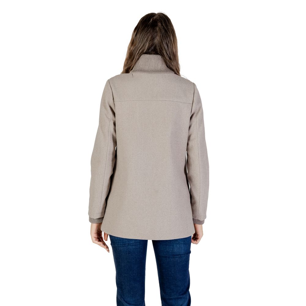 Street One Gray Polyester Coat with Knit Details