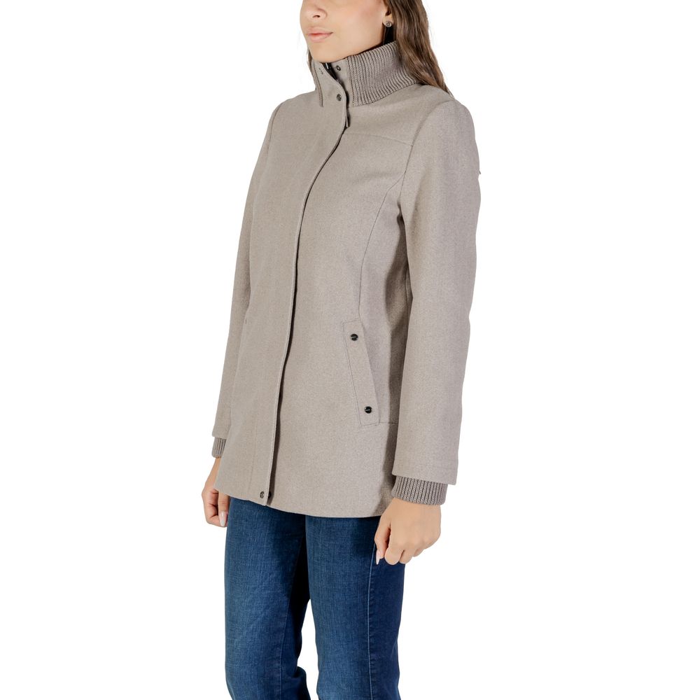Street One Gray Polyester Coat with Knit Details