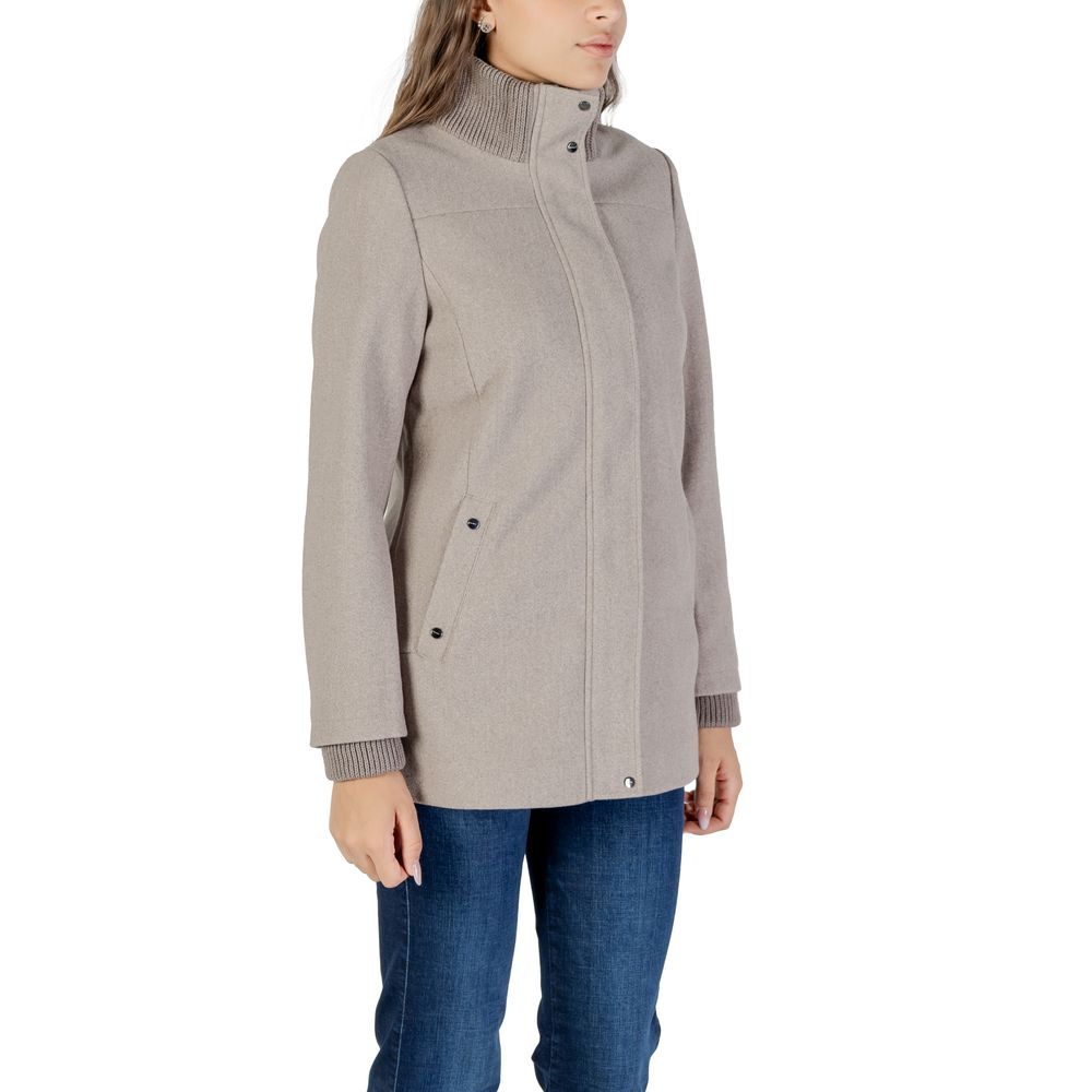Street One Gray Polyester Coat with Knit Details