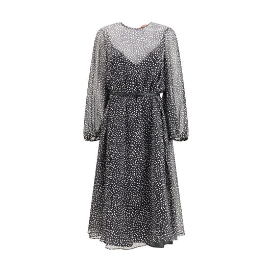 Max Mara Black & White Polka Dot Silk Chiffon Campo Dress