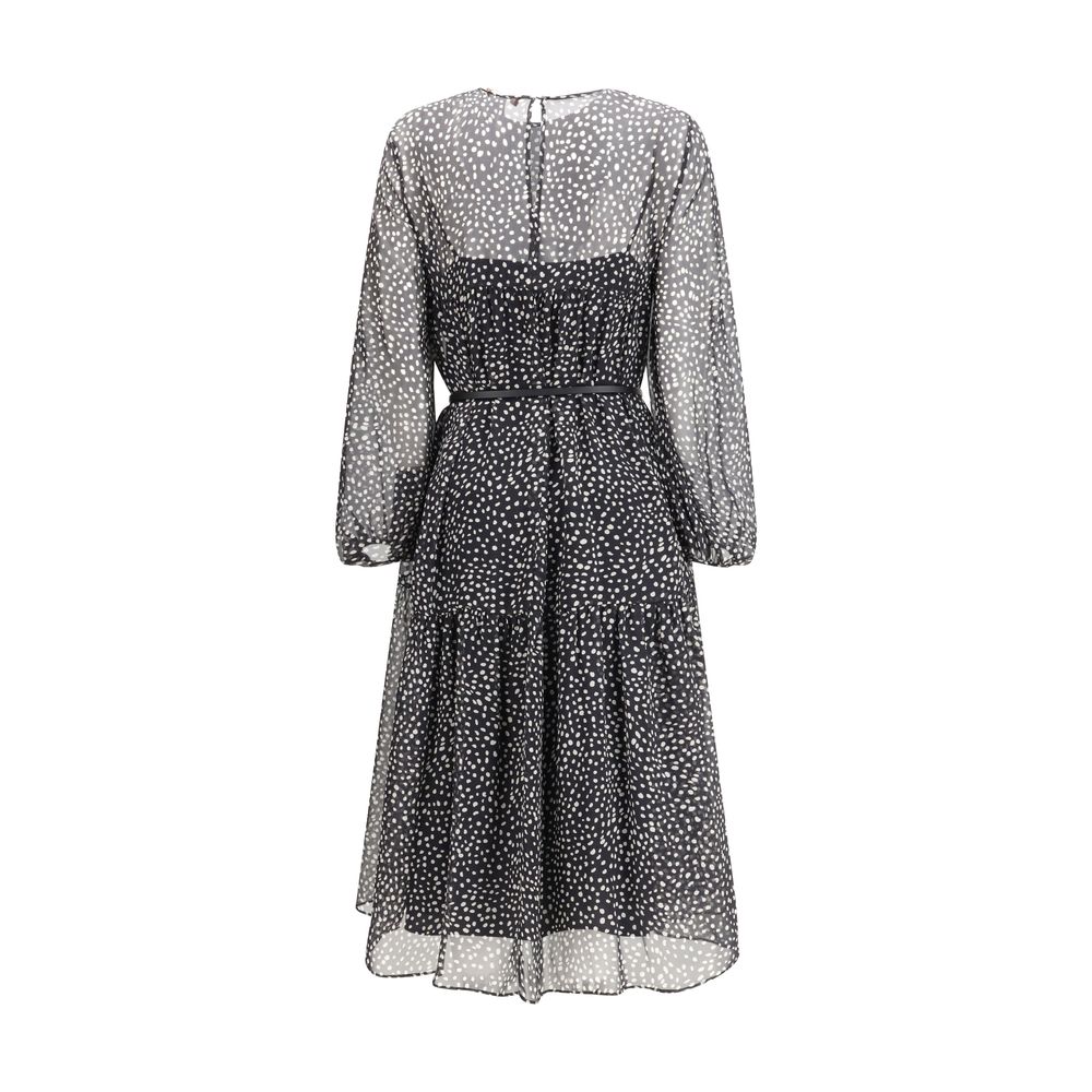 Max Mara Black & White Polka Dot Silk Chiffon Campo Dress