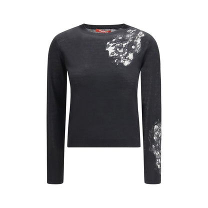 Max Mara Black Silk Sweatshirt with Lace Inserts