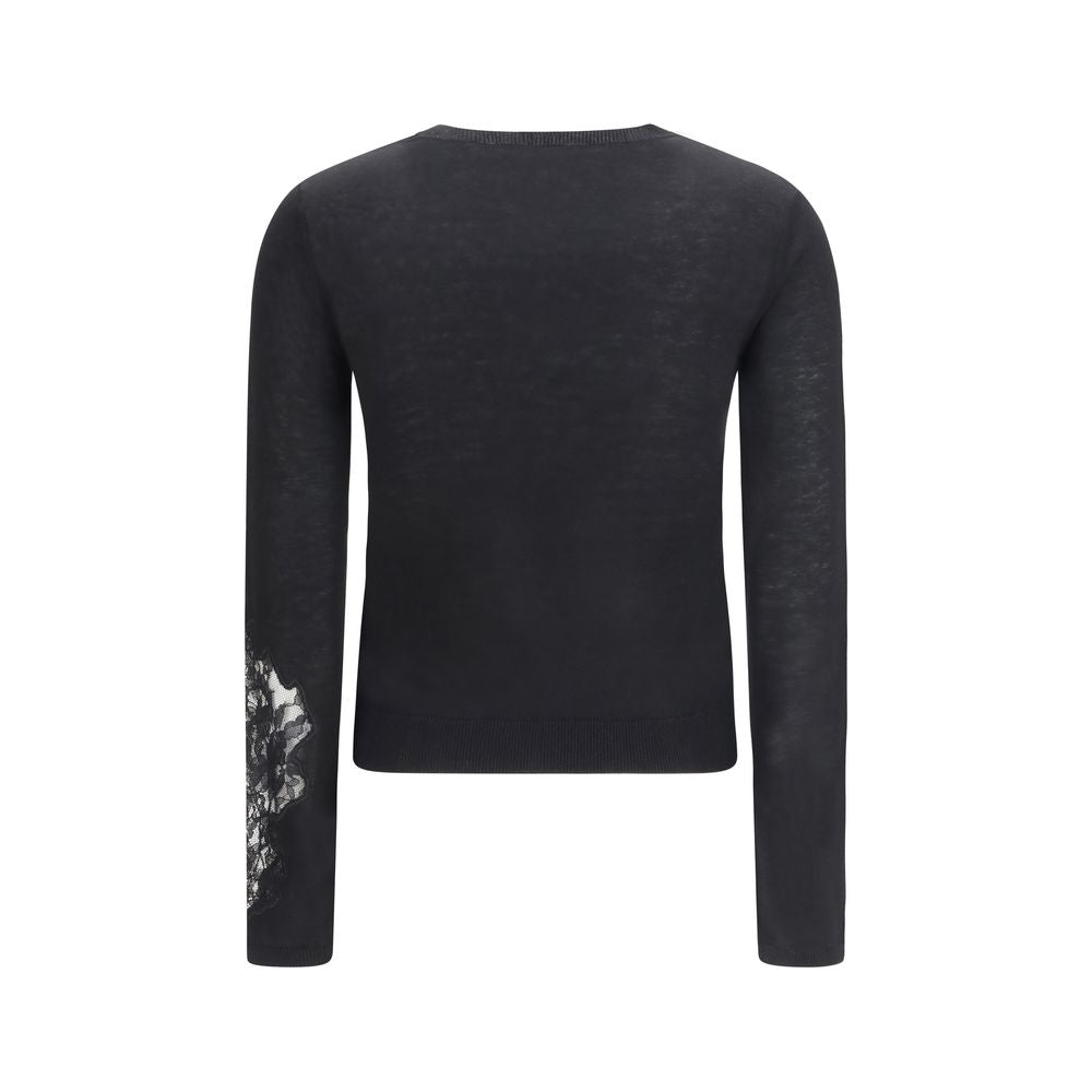 Max Mara Black Silk Sweatshirt with Lace Inserts