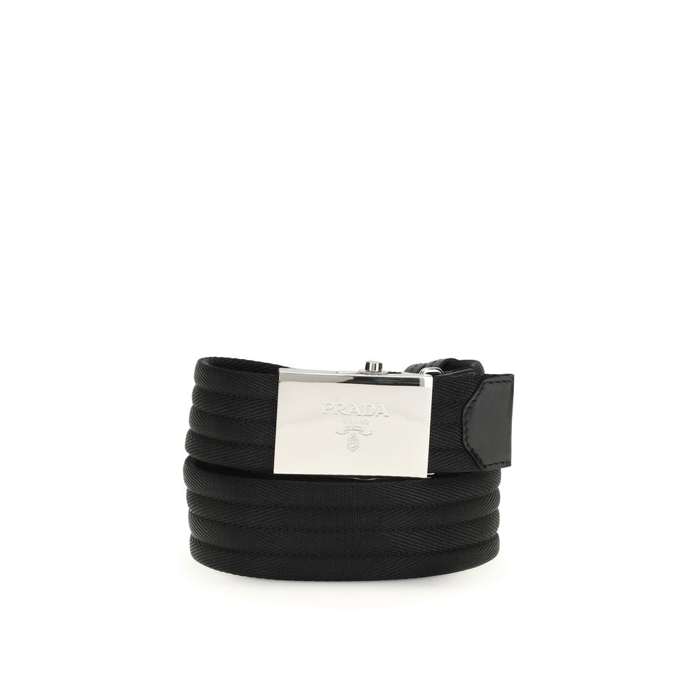 Prada Black Engraved-Logo Woven Belt