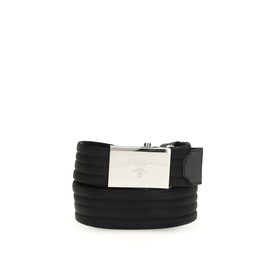 Prada Black Engraved-Logo Woven Belt