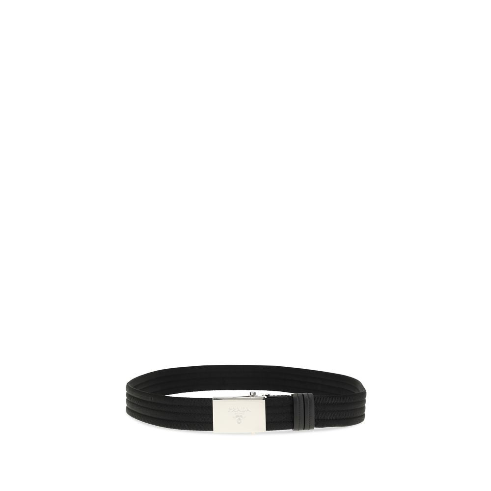 Prada Black Engraved-Logo Woven Belt