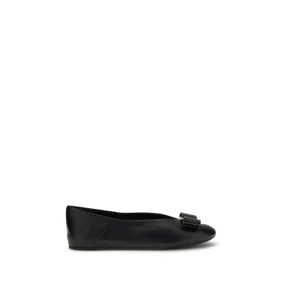 Ferragamo Black Calf Leather Bos Taurus Vara Bow Ballerinas