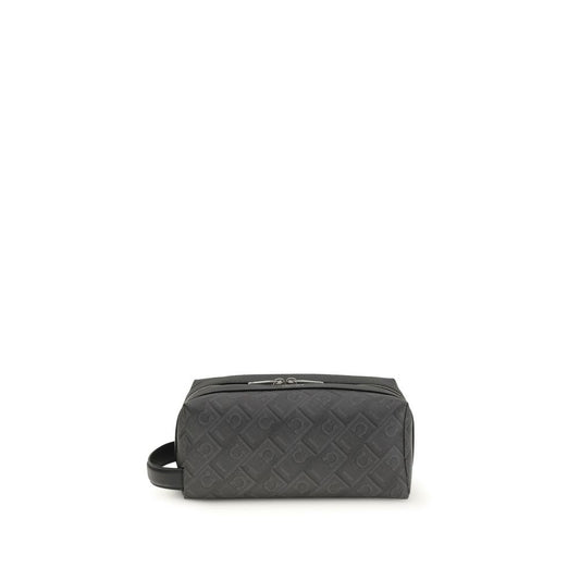 Ferragamo Black Calf Leather Bos Taurus Dopp Kit Beauty Case