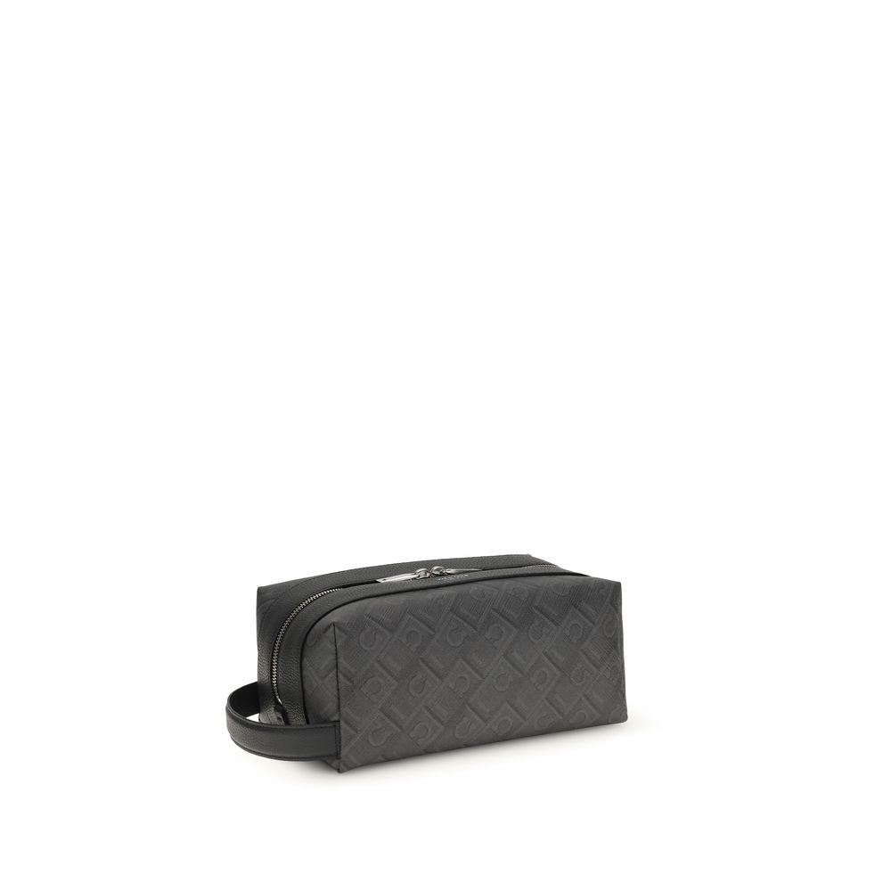 Ferragamo Black Calf Leather Bos Taurus Dopp Kit Beauty Case