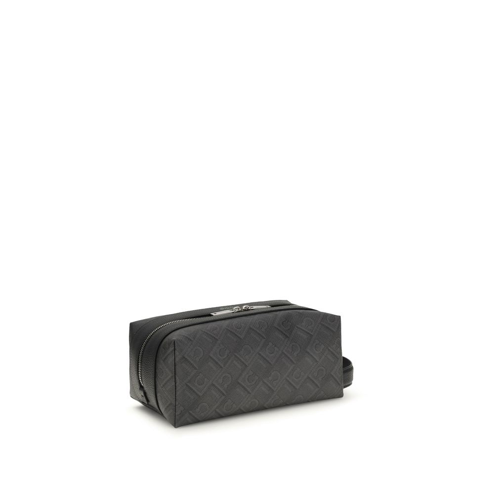 Ferragamo Black Calf Leather Bos Taurus Dopp Kit Beauty Case