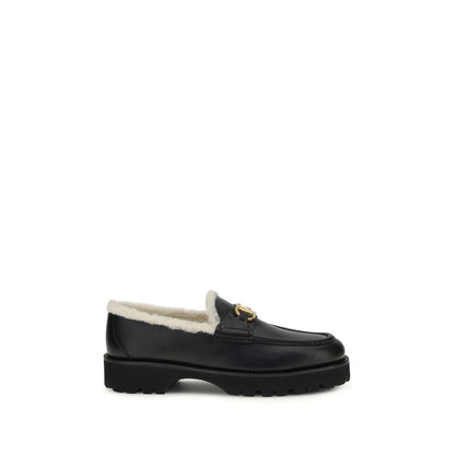 Valentino Garavani Black Leather Vlogo Fur Slip-On Loafers