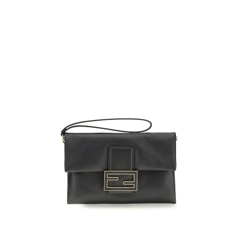 Fendi Black Calf Leather Bos Taurus Mamma Baguette Clutch Bag