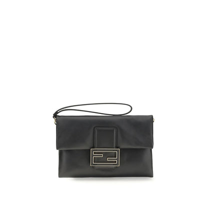 Fendi Black Calf Leather Bos Taurus Mamma Baguette Clutch Bag