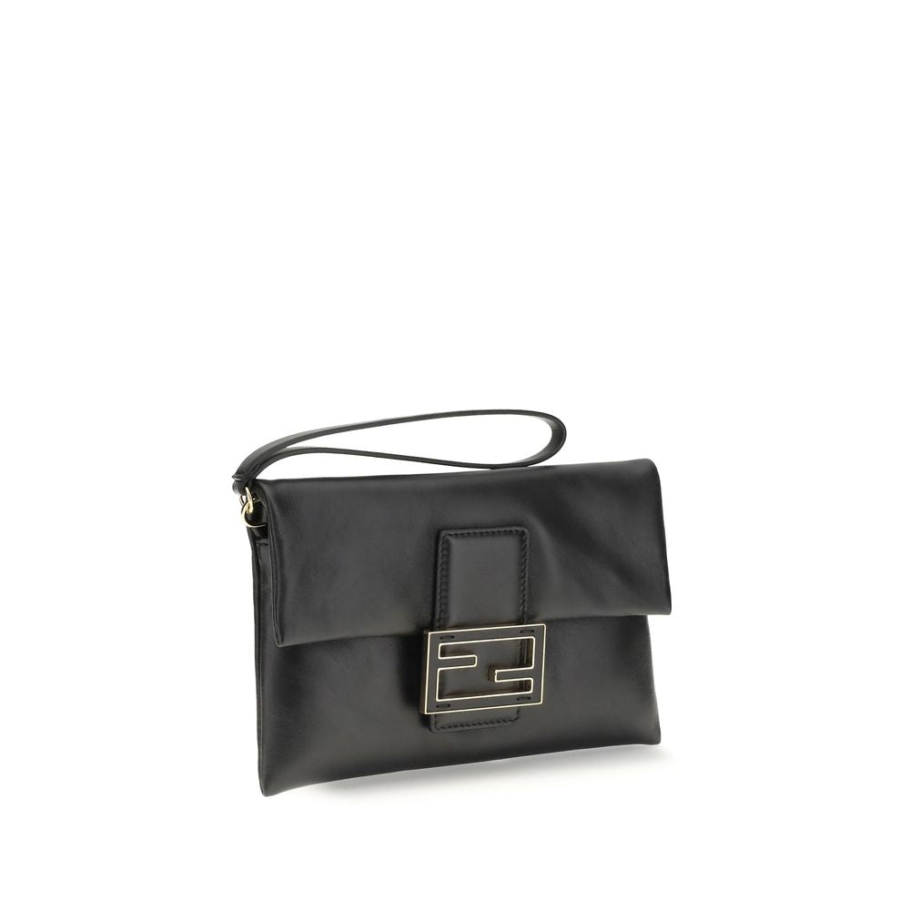 Fendi Black Calf Leather Bos Taurus Mamma Baguette Clutch Bag