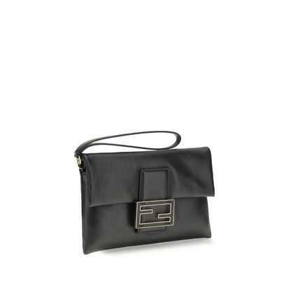 Fendi Black Calf Leather Bos Taurus Mamma Baguette Clutch Bag