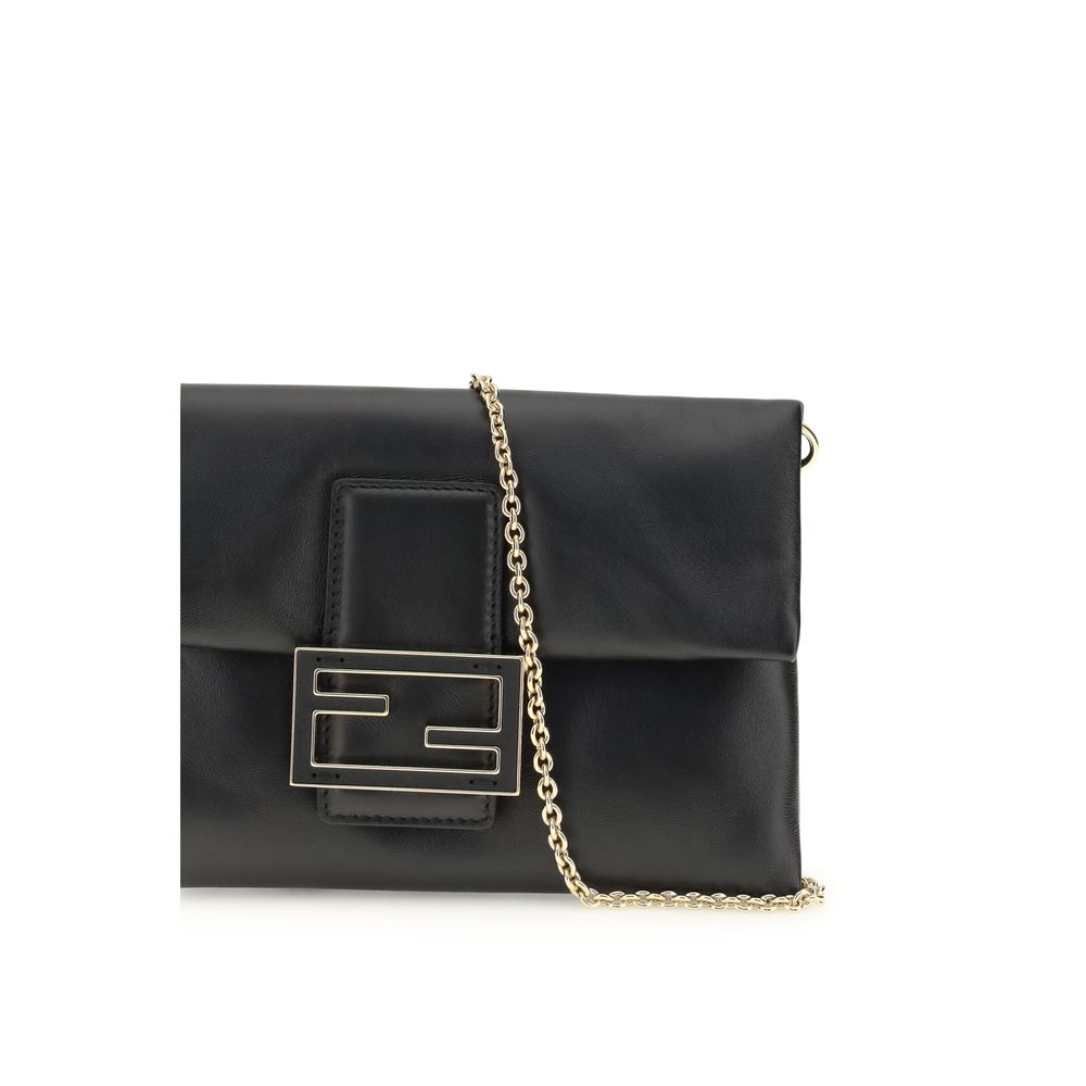 Fendi Black Calf Leather Bos Taurus Mamma Baguette Clutch Bag