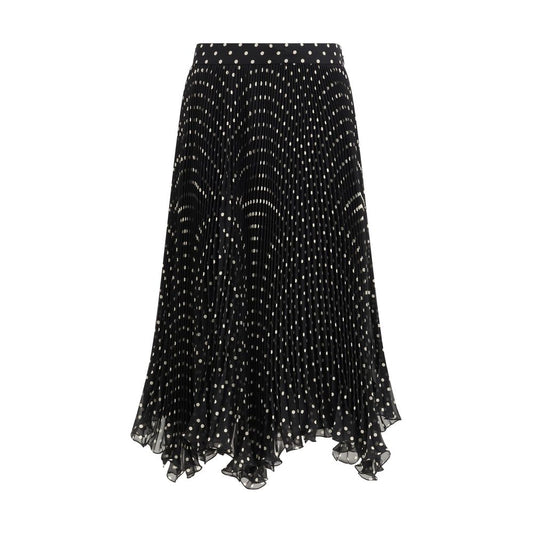 Valentino Black Viscose Midi Skirt with Polka-Dot Design