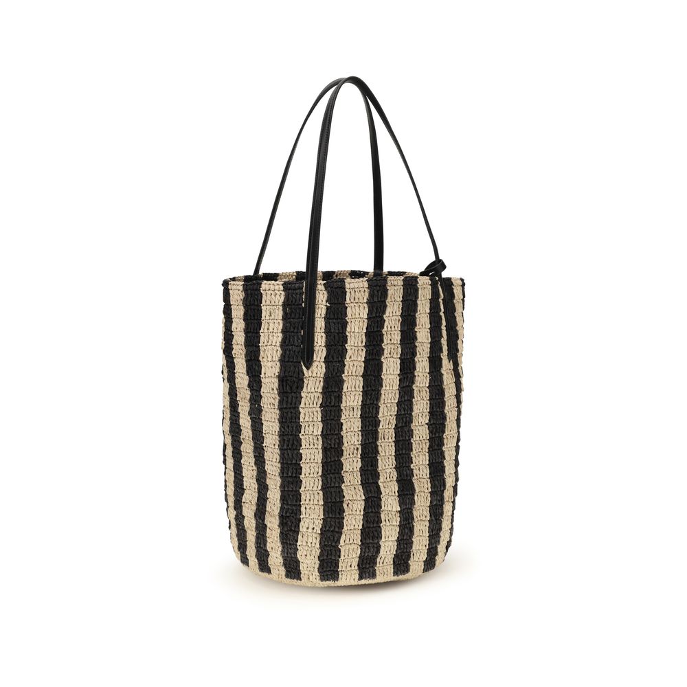 Valentino Garavani Black Raffia Striped Bucket Bag