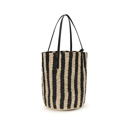 Valentino Garavani Black Raffia Striped Bucket Bag