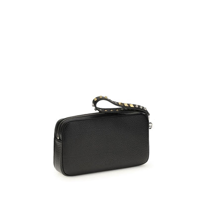 Valentino Garavani Black Calf Leather Rockstud Clutch Bag