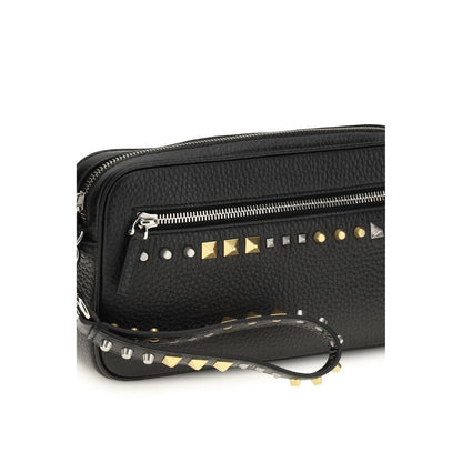 Valentino Garavani Black Calf Leather Rockstud Clutch Bag