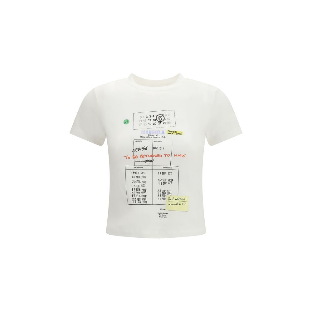 MM6 White Cotton T-Shirt with Jacquard Graphic Print
