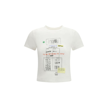 MM6 White Cotton T-Shirt with Jacquard Graphic Print
