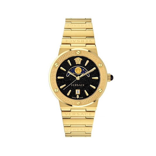 Versace Gold & Black Stainless Steel Greca Logo Moonphase Watch