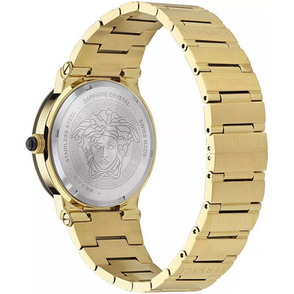 Versace Gold & Black Stainless Steel Greca Logo Moonphase Watch