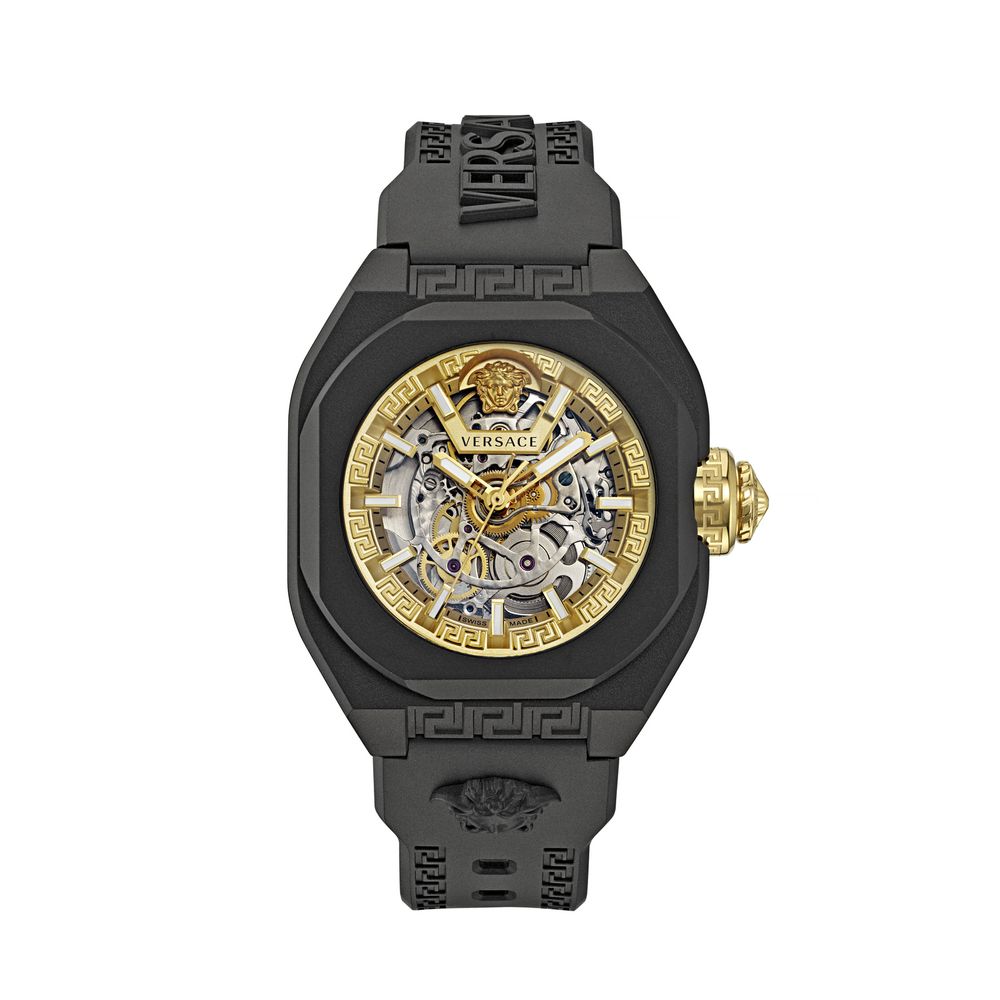 Versace Black & Gold V-Legend Skeleton Watch for Men