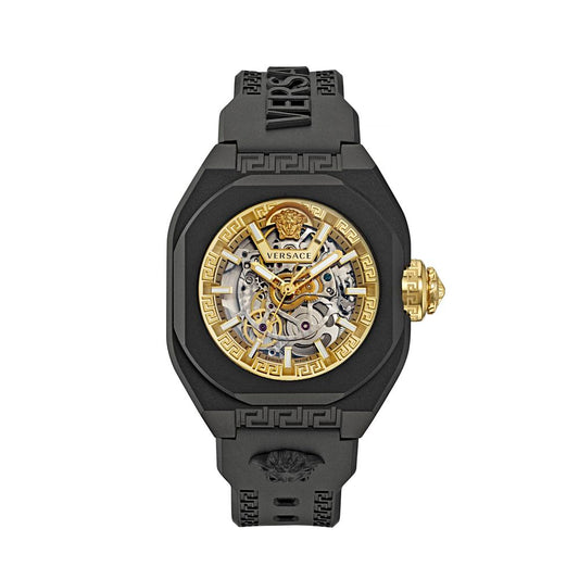 Versace Black & Gold V-Legend Skeleton Watch for Men