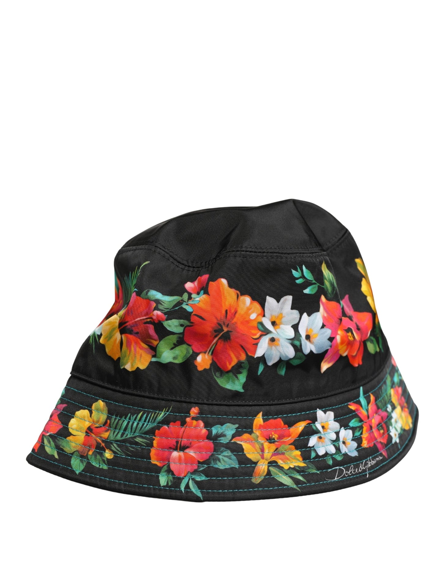 Dolce & Gabbana Men's Black Floral Print Nylon Fisherman Cap Hat