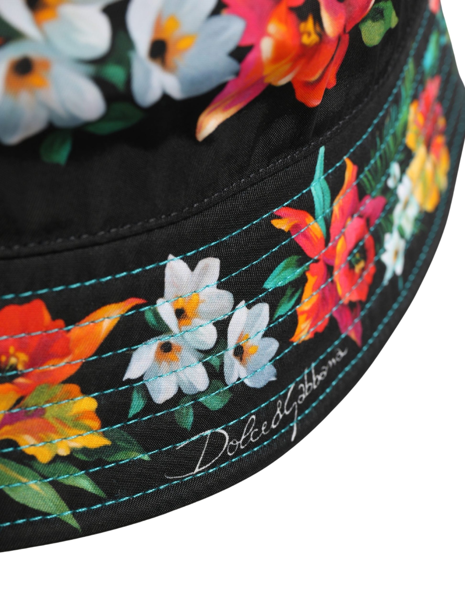Dolce & Gabbana Men's Black Floral Print Nylon Fisherman Cap Hat