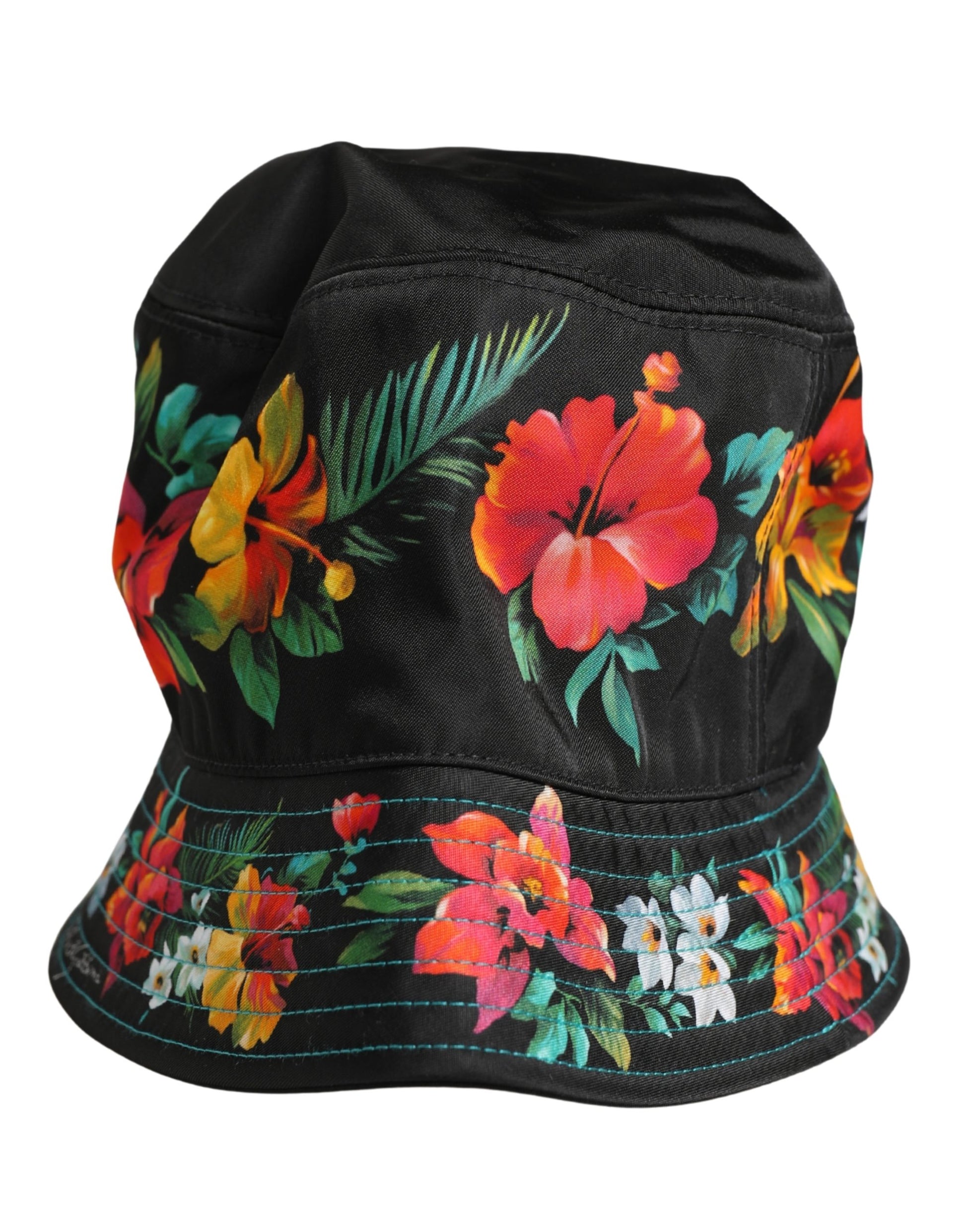 Dolce & Gabbana Men's Black Floral Print Nylon Fisherman Cap Hat