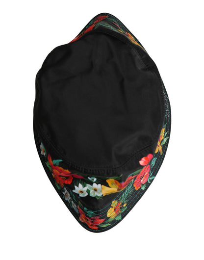 Dolce & Gabbana Men's Black Floral Print Nylon Fisherman Cap Hat