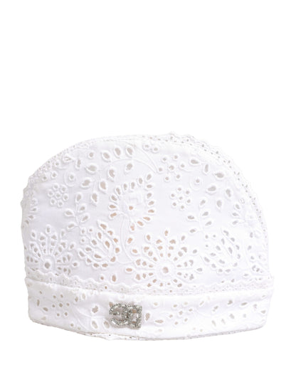 Dolce & Gabbana White Cotton Embroidered DG Crystal Headwear Hat