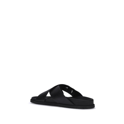 Dolce & Gabbana Black Calf Leather Bos Taurus Flat Sandals