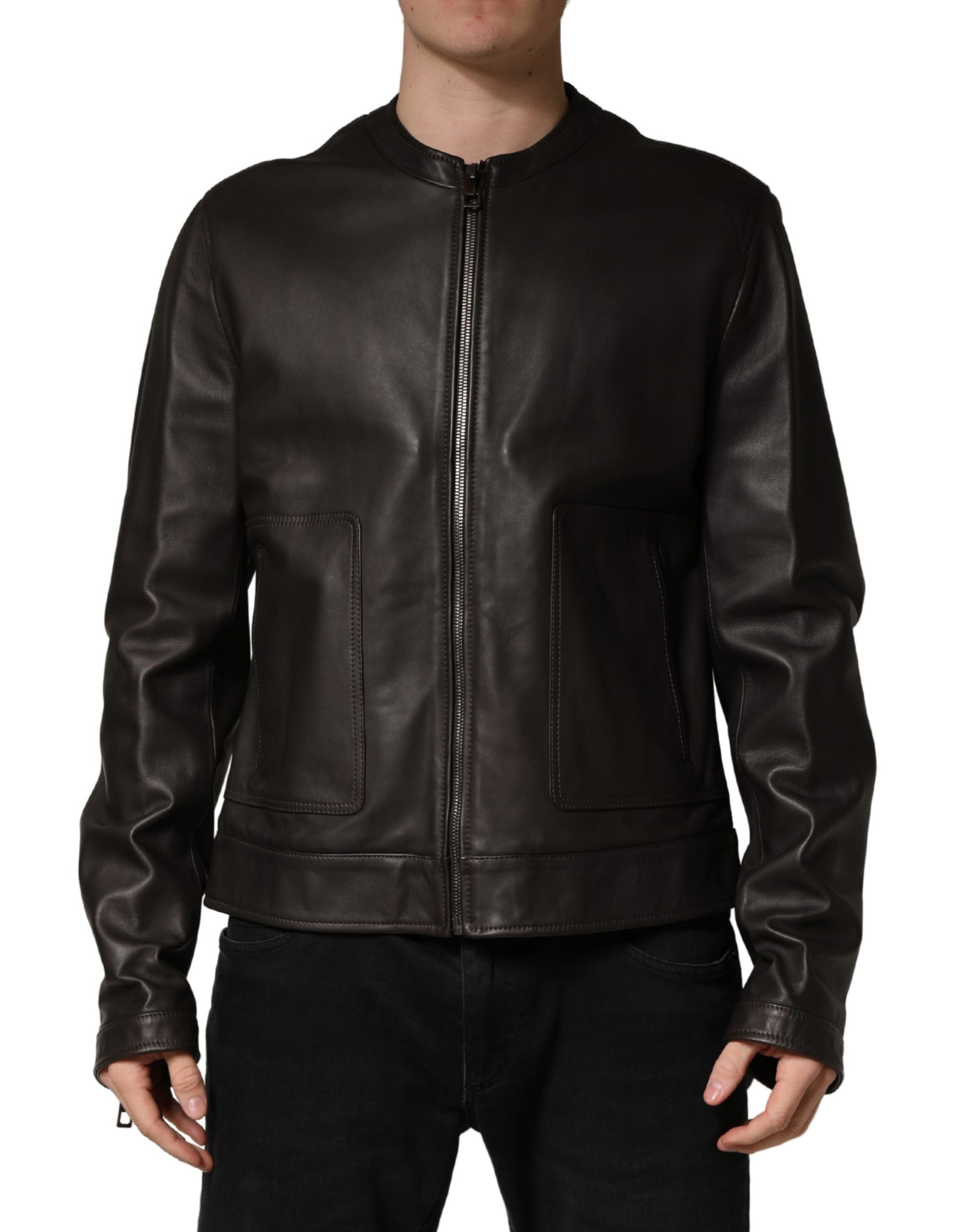 Dolce & Gabbana Black Lambskin Leather Full Zip Biker Jacket