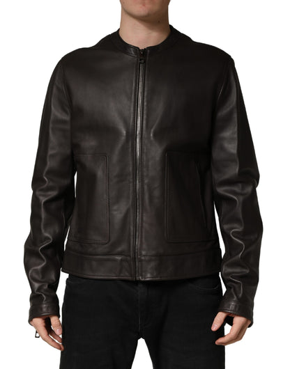 Dolce & Gabbana Black Lambskin Leather Full Zip Biker Jacket