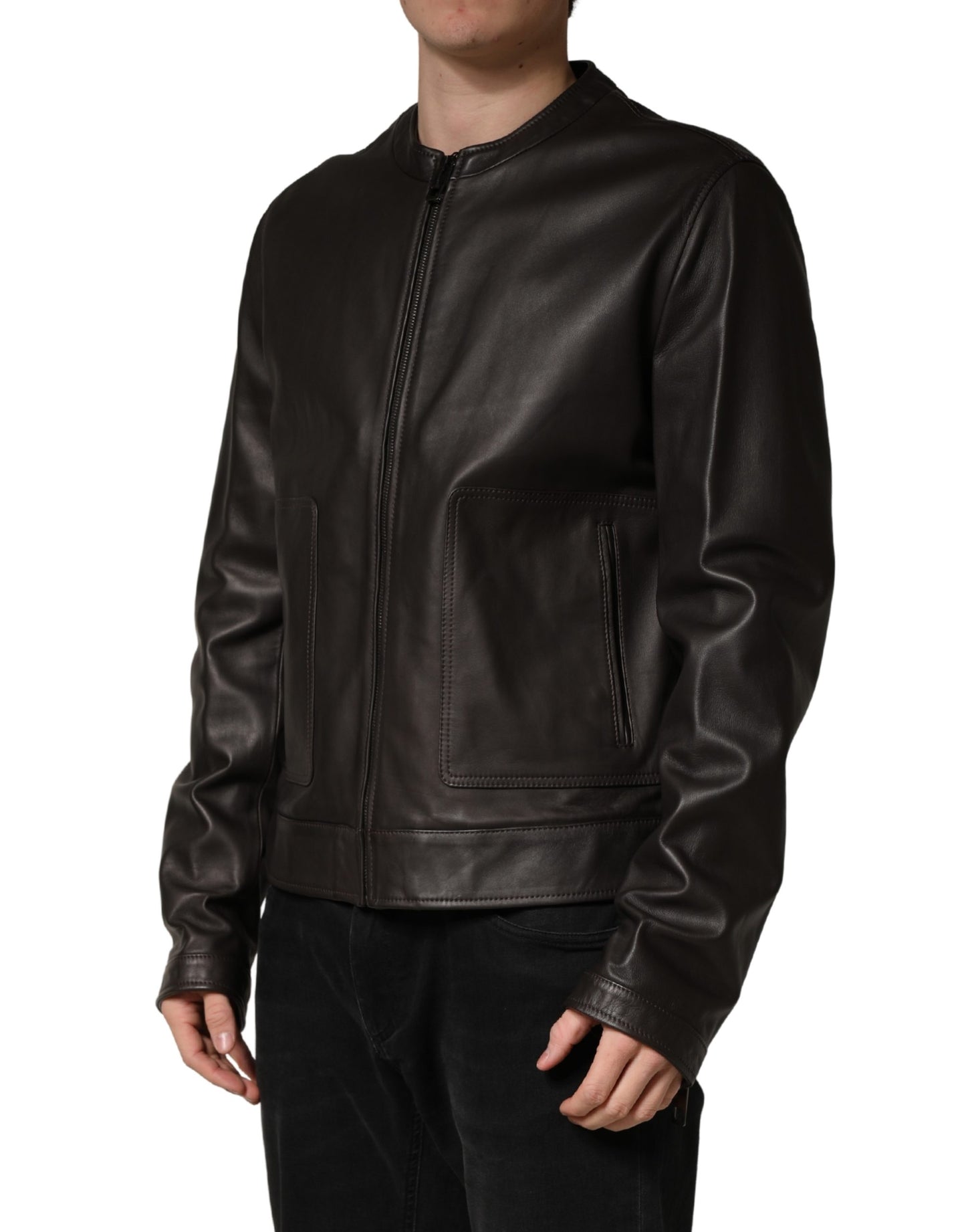 Dolce & Gabbana Black Lambskin Leather Full Zip Biker Jacket