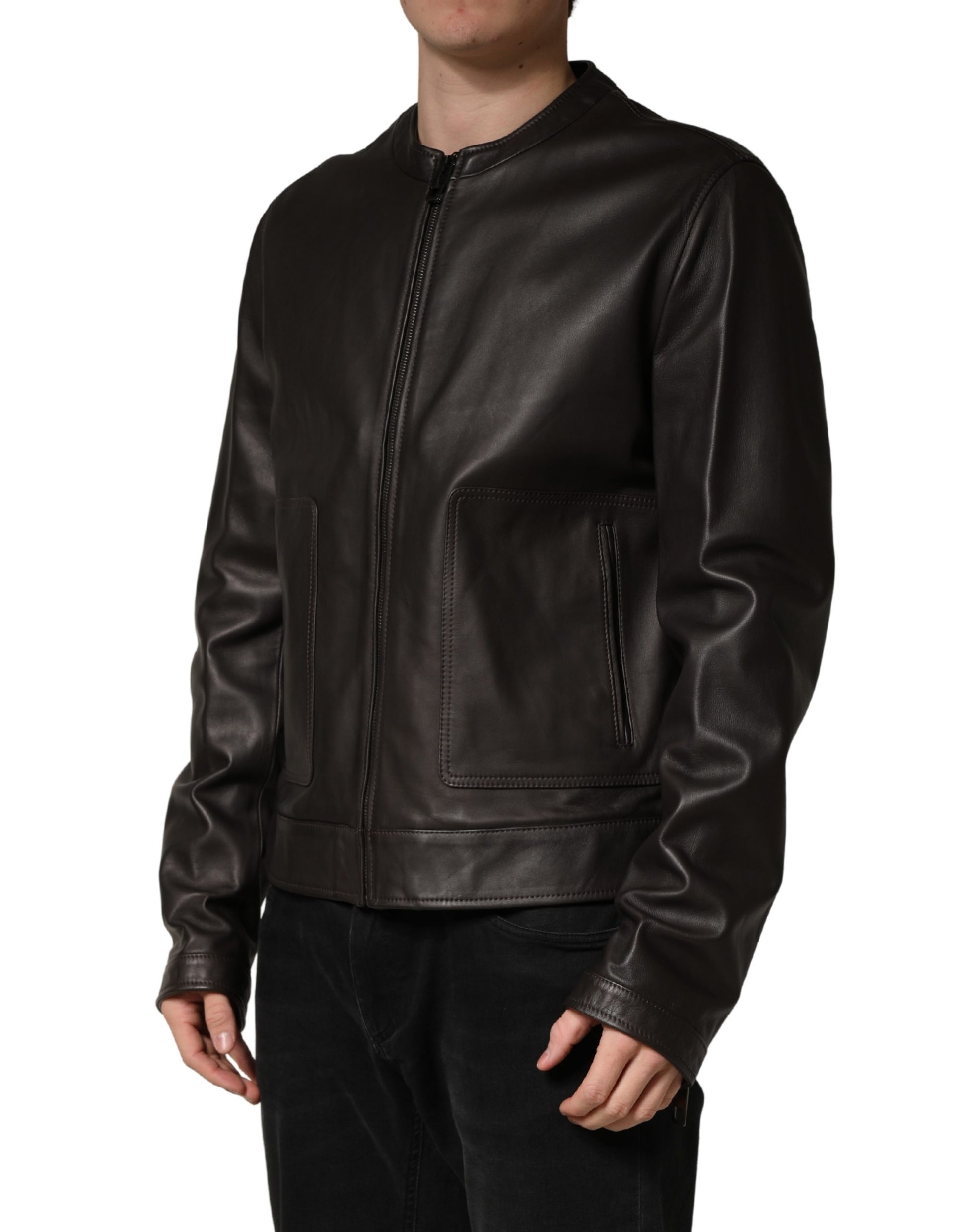 Dolce & Gabbana Black Lambskin Leather Full Zip Biker Jacket