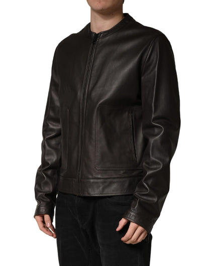 Dolce & Gabbana Black Lambskin Leather Full Zip Biker Jacket