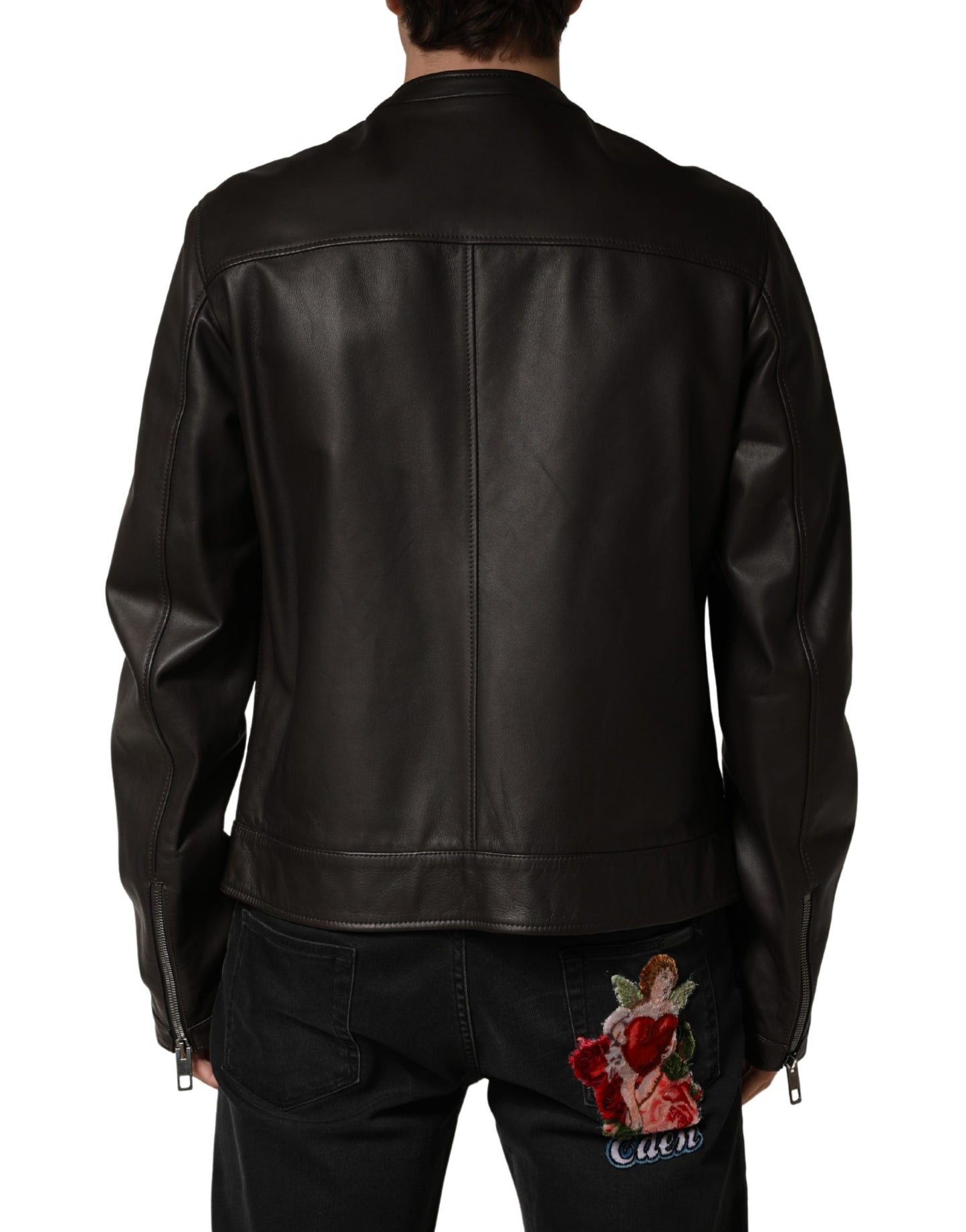 Dolce & Gabbana Black Lambskin Leather Full Zip Biker Jacket