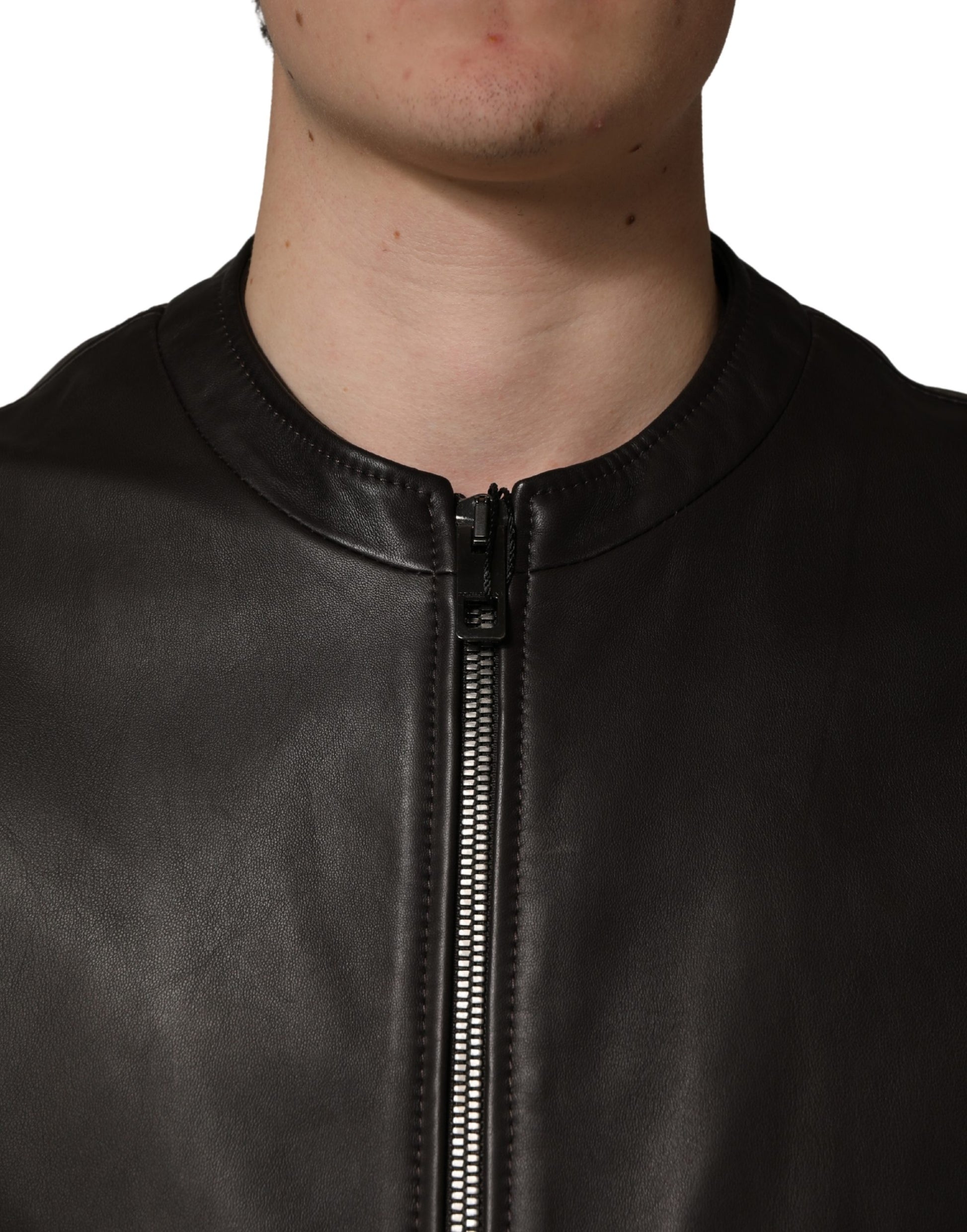 Dolce & Gabbana Black Lambskin Leather Full Zip Biker Jacket