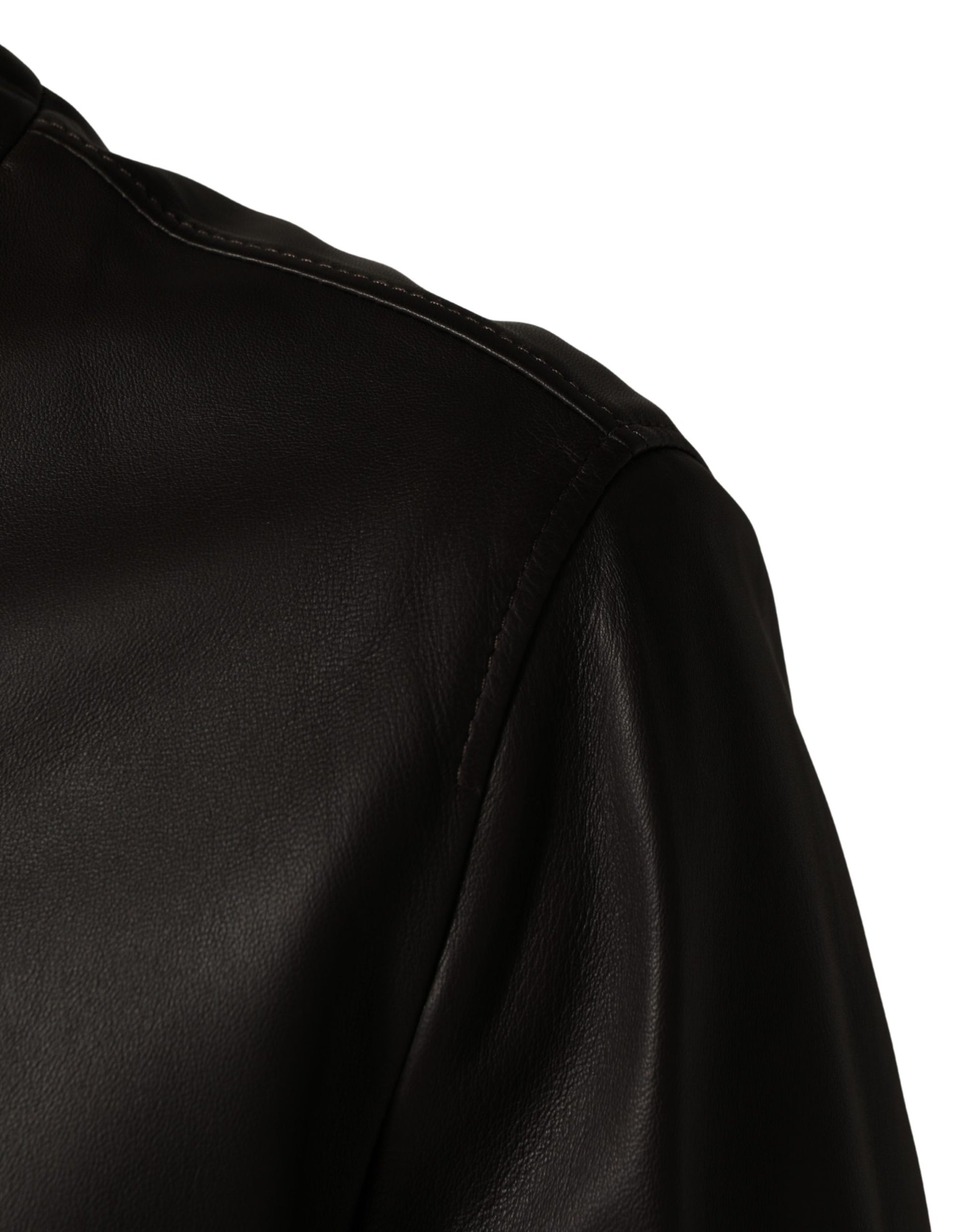 Dolce & Gabbana Black Lambskin Leather Full Zip Biker Jacket
