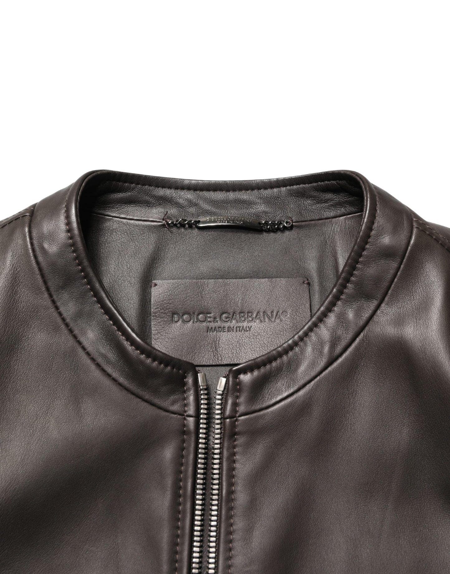 Dolce & Gabbana Black Lambskin Leather Full Zip Biker Jacket