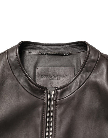 Dolce & Gabbana Black Lambskin Leather Full Zip Biker Jacket